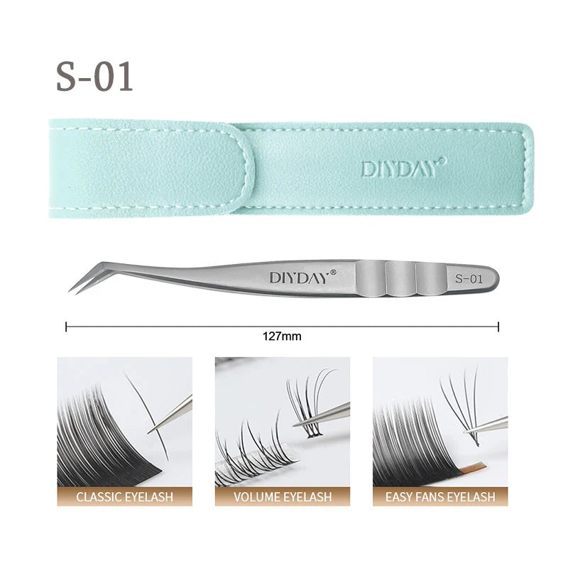 DIYDAY Eyelash Extension Tweezers Stainless Steel Eyebrow Precision Tweezers Fiber Tip Volume Isolation Lashes Extension Tweezer