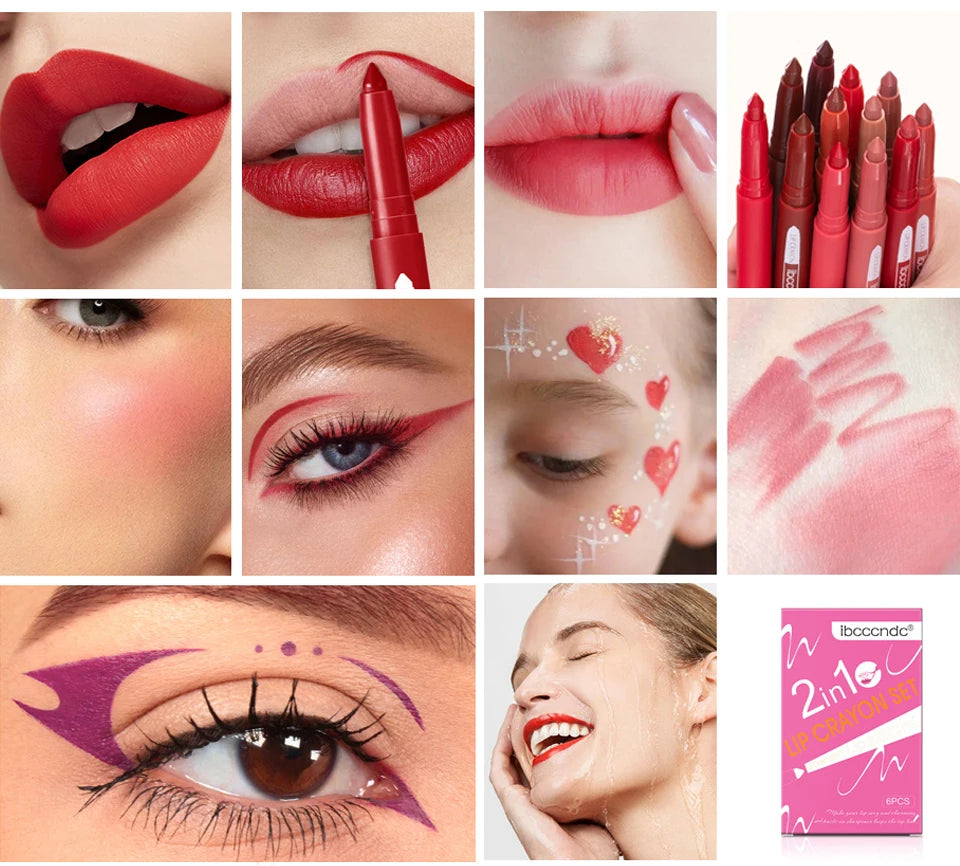 6color/Set Matte Lip  Crayon Moisturizing Lip Liner Built-In Sharpener Lipliner Pencil 2 In 1 Lip Liner And Lipstick Pen