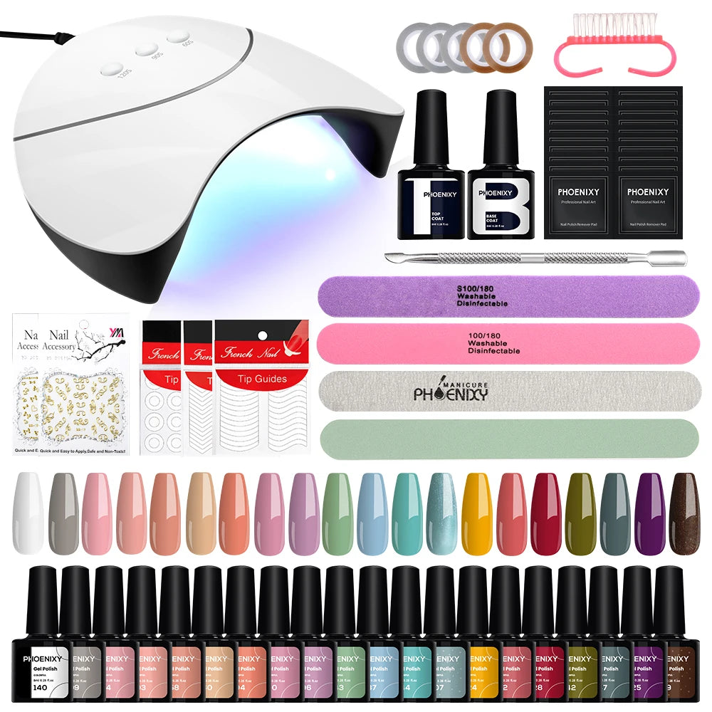 Manicure Set Gel Polish Set with UV LED Nail Lamp Poly Nail Gel Varnish Kit Quick Extension Gel Set Complete Nail Art Tools Kit