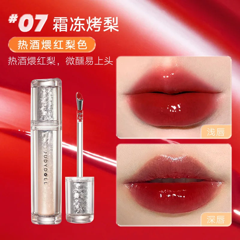 Judydoll Ice Iron Lip Glaze Lipsticks Non-Stick Cups Mirror Shine Watery Lip Lotion Metal Brush Head Makeup Cosmetics