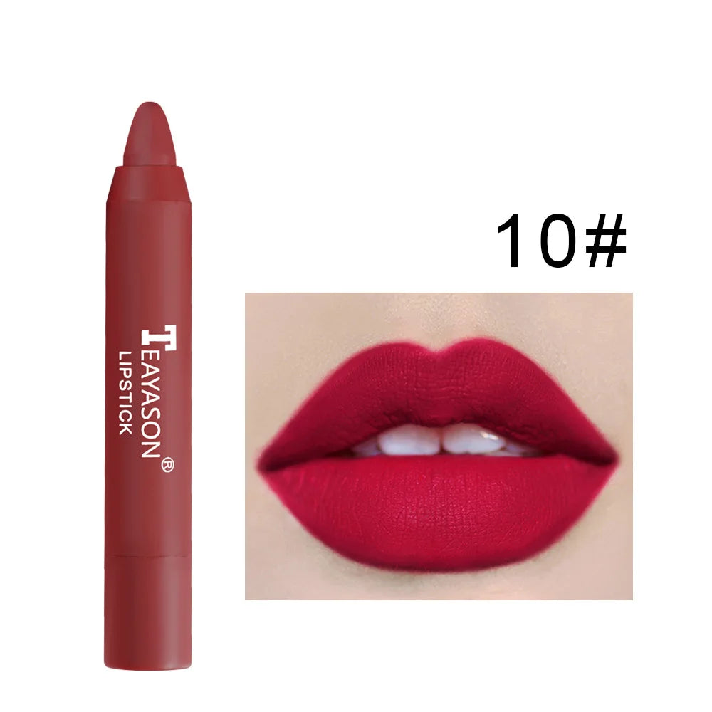 12 Colors Velvet Matte Lipstick Pen Cosmetics Waterproof Lasting Nude Crayon Lipsticks Non Sticky Brown Lip Liner Pencil Makeup