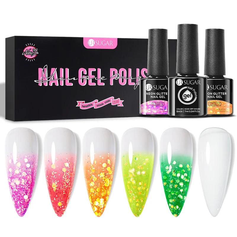 UR SUGAR 6Pcs Color Gel Nail Polish Kit 7ml Glass Bottle Soak Off UV LED Nails Varnish Gel Whole Set Semi Permanent Nail Art Gel