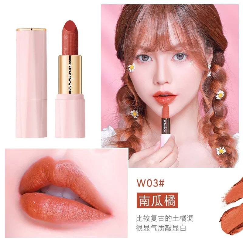 Orange Color Lipstick Lip Glaze Silky Smooth Not Easy To Fade Lip Gloss Matte Lasting Lip Stick Sexy Women Cosmetics Makeup