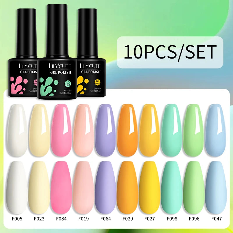 LILYCUTE 10PCS/Set Gel Nail Polish Brown Earth Coffee Color Series Gel Semi Permanent UV LED Gel Nail Art Soak Off Nail Gel Set