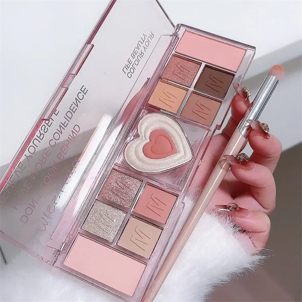 12Colors Love Heart Pink Eyeshadow Palette Natural Cool Tone Low Saturation Matte Eye Shadow Pallet Brown Korean Makeup Cosmetic