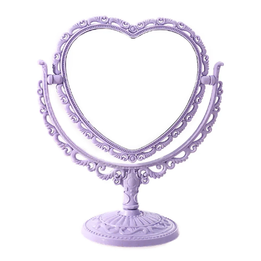 Desktop Makeup Mirror Heart Shape Vanity Portable Double-side Hand Cosmetic Compact for Women