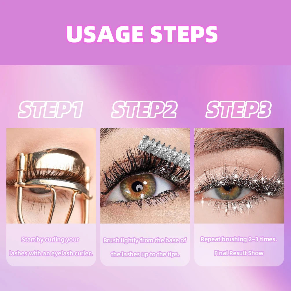 QIBEST 3 Colors Diamond Glitter Mascara Long Lasting Makeup 3D Volume Eyelashes Curling Shimmer Mascara Eye Lash Female Cosmetic