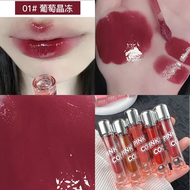 Mirror Glass Lip Tint Punk Dark Red Lip Inks Juice Lip Glaze Water Light Clear Lipstick Non Stick Cup Liquid Liptint Makeup