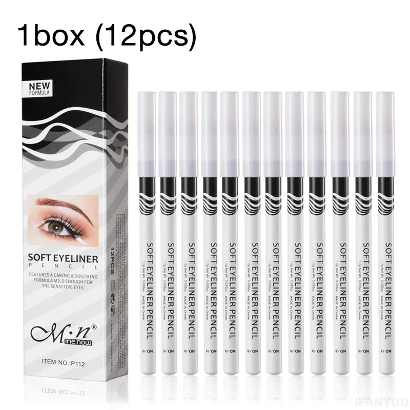 12pcs White Eyeliner Makeup Smooth Easy To Wear Eyes Brightener Highlighter Waterproof Long Lasting Eyes Liner Pencils Makeup