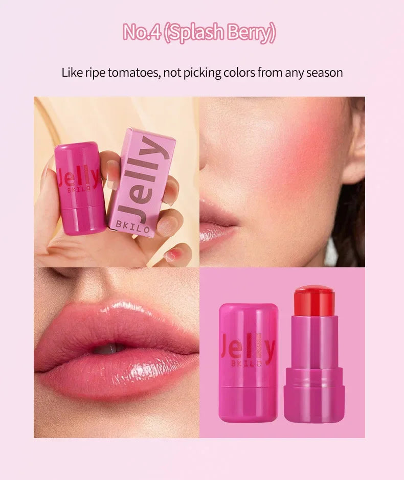 4pcs Set Jelly Cheek Blush Tint 3-in-1 Transparent Moisturized Blusher Facial Contour Rouge Lip Stick Long Lasting Rouge Makeup