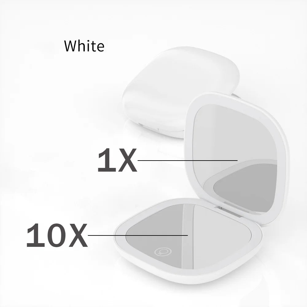 Led 5x/10X Magnifying Mini Compact Foldable Portable Charge Makeup Mirror With Light Small Pocket Travel Compact