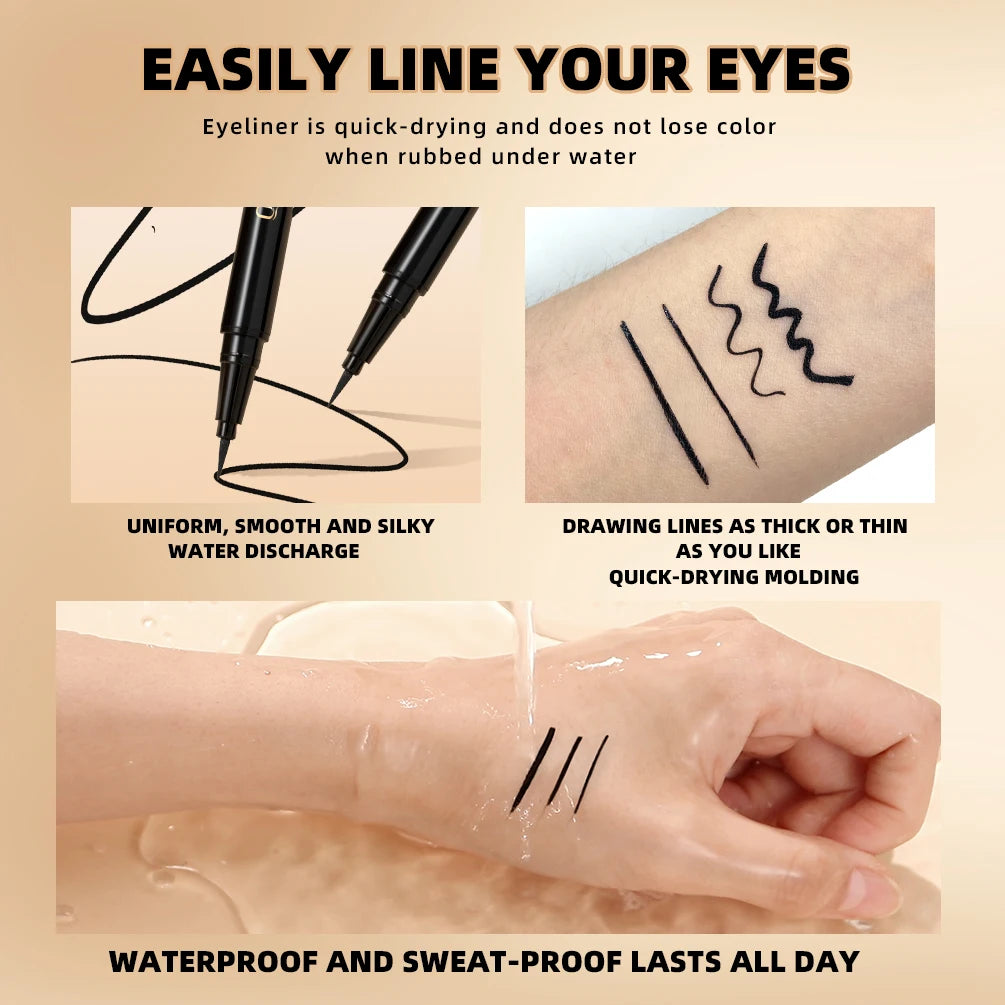 QIBEST Waterproof Black Eyeliner Long Lasting Quick Drying Easy To Color Liquid Eyeliner Non Smudging Smooth Eyeliner Pen Tools