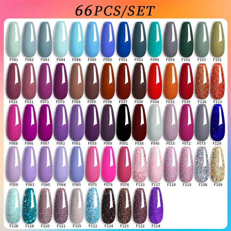 LILYCUTE 60/66/129PCS/Set Gel Nail Polish Set Glitter Colors Nail Kit Esmaltes Semi Permanent UV Gel Nail Art DIY Manicure Sets