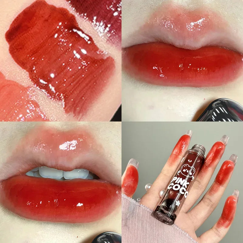 Mirror Glass Lip Tint Punk Dark Red Lip Inks Juice Lip Glaze Water Light Clear Lipstick Non Stick Cup Liquid Liptint Makeup