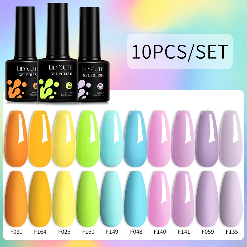 LILYCUTE 10PCS/Set Gel Nail Polish Brown Earth Coffee Color Series Gel Semi Permanent UV LED Gel Nail Art Soak Off Nail Gel Set