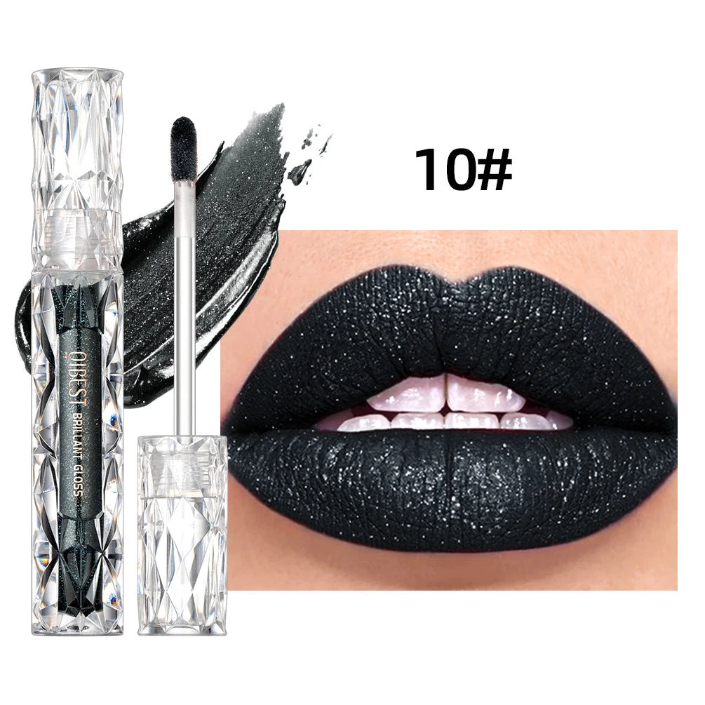 QIBEST 10 Colors Matte Shiny Glitter Liquid Lipstick Shiny Lip Gloss Diamond Waterproof Long Lasting Lipgloss Women Lips Makeup