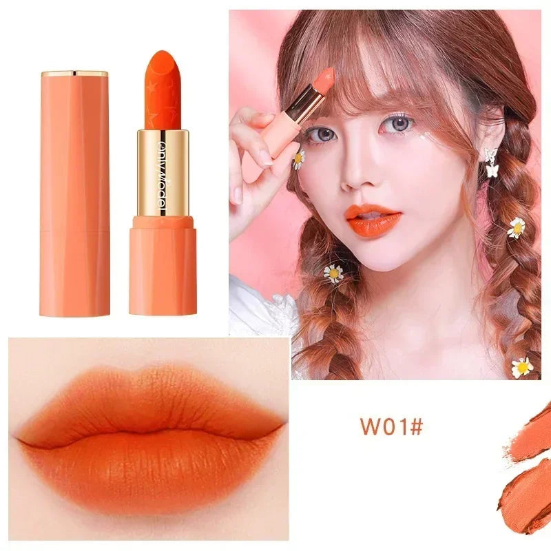 Orange Color Lipstick Lip Glaze Silky Smooth Not Easy To Fade Lip Gloss Matte Lasting Lip Stick Sexy Women Cosmetics Makeup