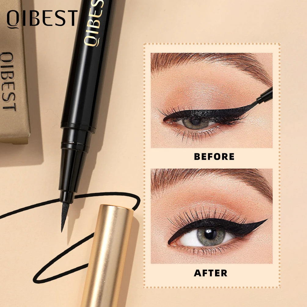 QIBEST Waterproof Black Eyeliner Long Lasting Quick Drying Easy To Color Liquid Eyeliner Non Smudging Smooth Eyeliner Pen Tools