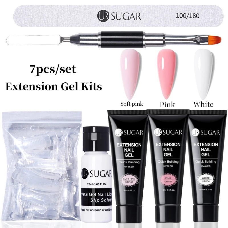 UR SUGAR 15ml Extension Gel Set Kits Semi Permanent Acrylic Hard Gel White Clear Nude Gel Nail Polish Nail Art Construction Gel