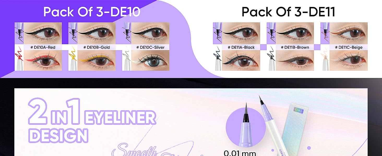 CHARMACY 2 in 1 Duochrome Eyeliner Gel Pencil Double Head Waterproof Eye Liner Long Lasting Cruelty-free Multichrome Eye Makeup