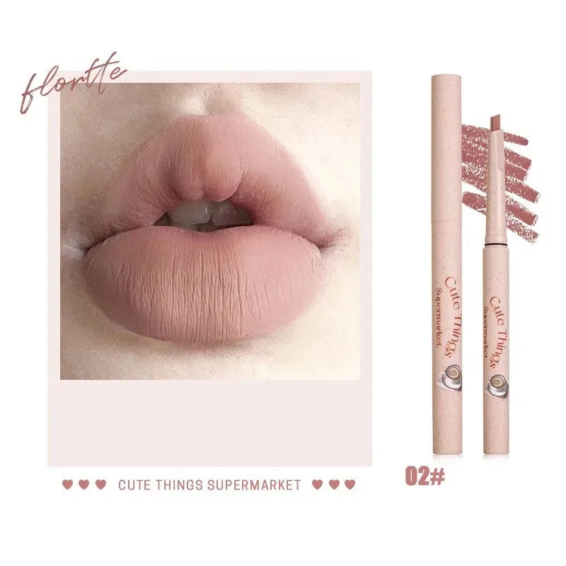 Flortte Waterproof Matte Lipliner Lip Pencil Double Ended Contour Tint Lipstick Lasting Non-stick Cup Moisturising Lips Makeup