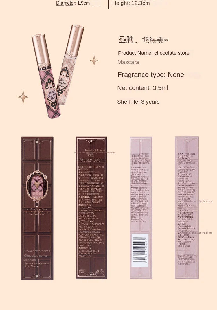 Flower Know Chocolate Shop Mascara Black Brown Makeup With Fibre Brush Lengthening Black Mascara,Perfectly Defined Lashes 3.5ml