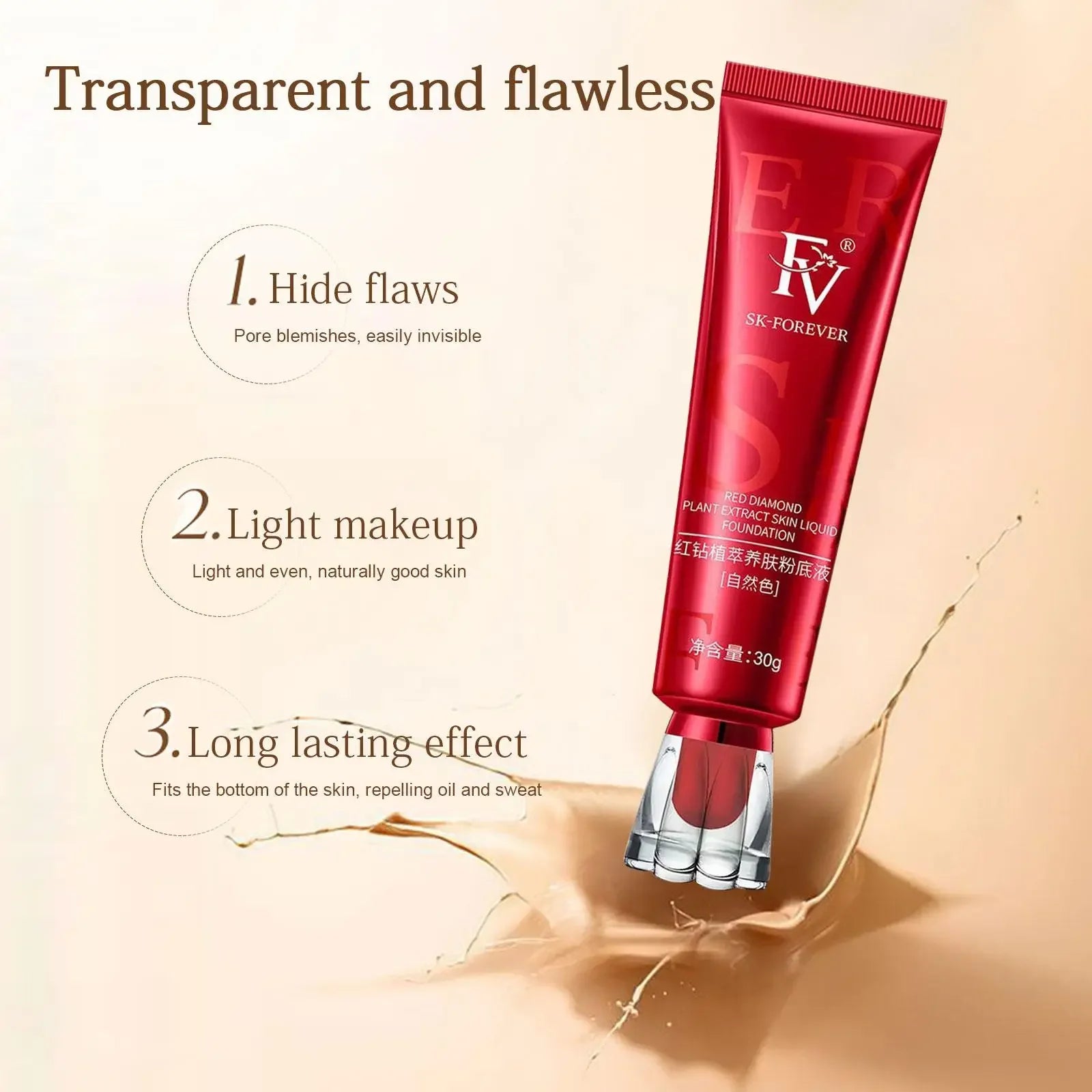 FV Red Diamond Plant Extract Skin Nourishing Liquid Moisturizing Easy Concealer Control Long-lasting Oil Not Foundation Rem