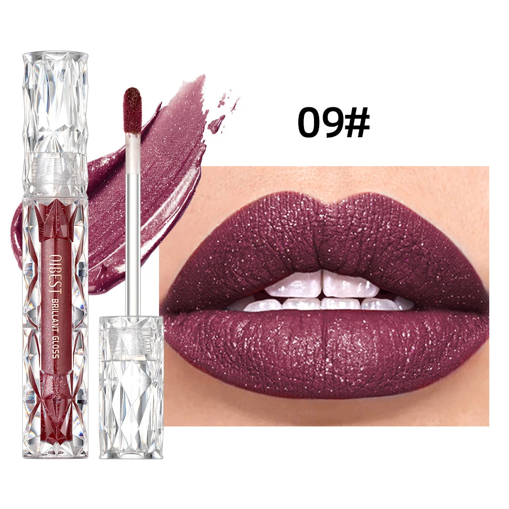 QIBEST 10 Colors Matte Shiny Glitter Liquid Lipstick Shiny Lip Gloss Diamond Waterproof Long Lasting Lipgloss Women Lips Makeup