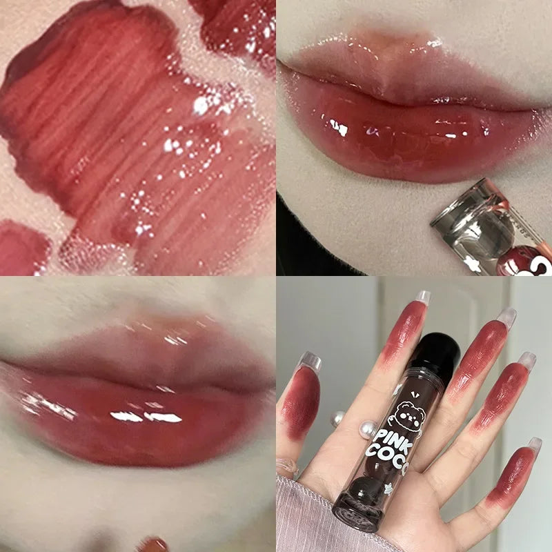 Mirror Glass Lip Tint Punk Dark Red Lip Inks Juice Lip Glaze Water Light Clear Lipstick Non Stick Cup Liquid Liptint Makeup