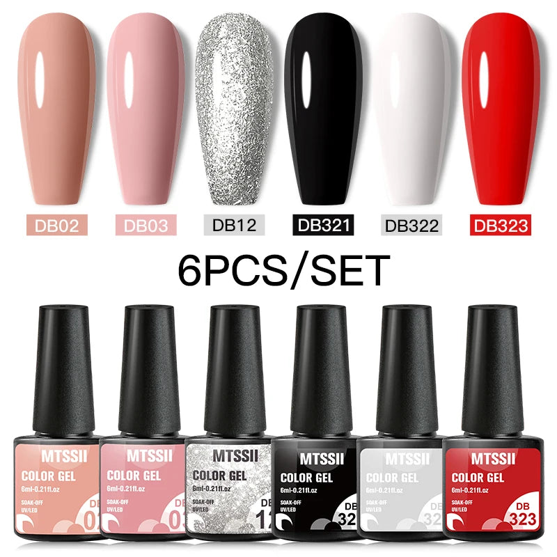 6Pcs Red Series Gel Nail Polish Set Winter Colors Semi Permanent Varnish Soak Off UV LED Gel Nail Art Manicure Base Top Coat Kit