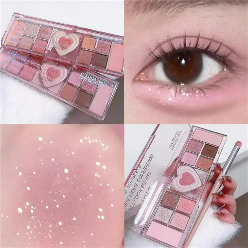 12Colors Love Heart Pink Eyeshadow Palette Natural Cool Tone Low Saturation Matte Eye Shadow Pallet Brown Korean Makeup Cosmetic