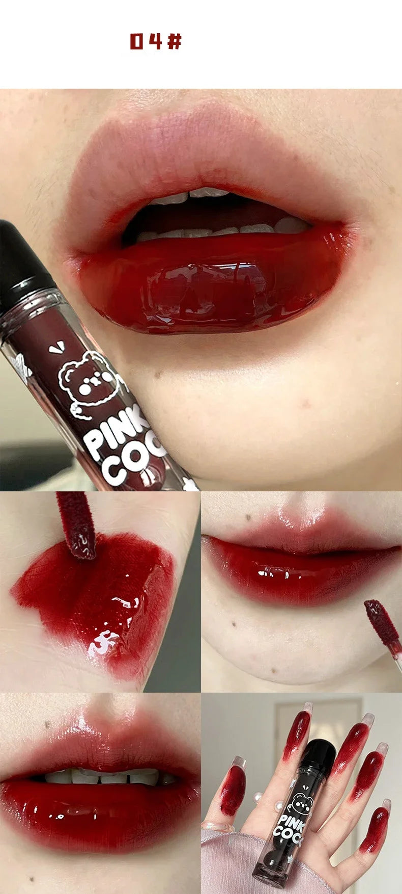 Mirror Glass Lip Tint Punk Dark Red Lip Inks Juice Lip Glaze Water Light Clear Lipstick Non Stick Cup Liquid Liptint Makeup