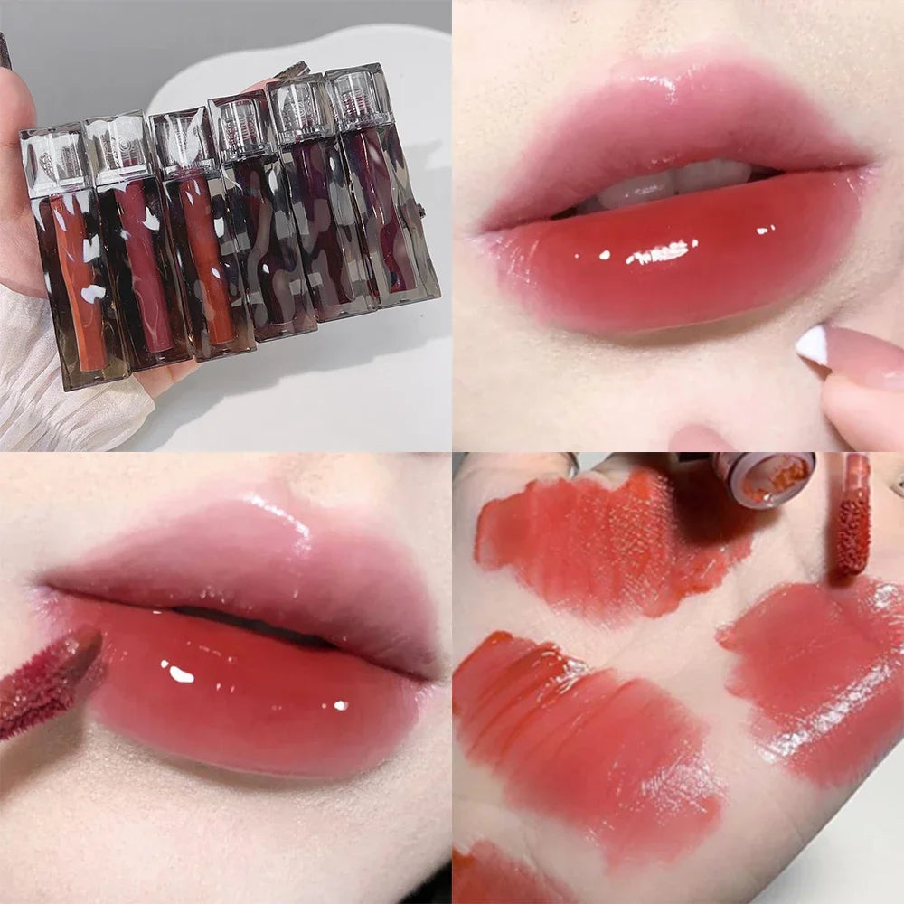 1PC Dark Red Mirror Water Light Lip Glaze Waterproof Lasting Moisturizing Non-stick Cups Liquid Lipstick Korean Makeup Cosmetics