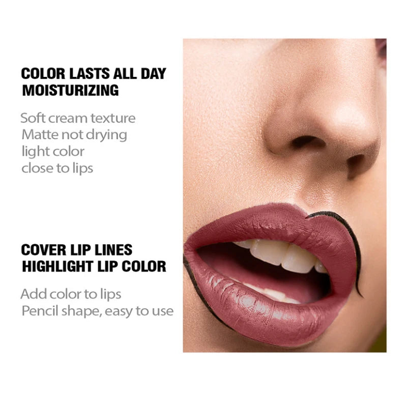 Nude Matte Lipstick Pencil multifunctional14 Color Long-lasting Waterproof Lip Pencil High Pigmented Lip Liner Lip Makeup Tool