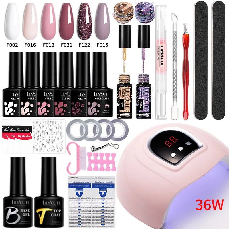 Manicure Set 32Colors Gel Nail Polish Set With UV LED Lamp Dryer Nail Art Vernis Semi Permanent UV Gel Set Nail Supplies Kit