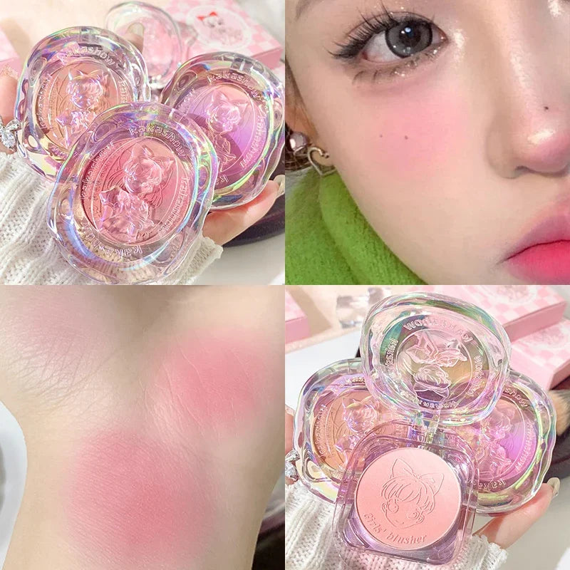 Girls' Gradual Powder Blusher Palette Crystal Shell Cosmetics Face Cheek Contour Blush Cream Makeup Rouge Tint Pink Peach Blush