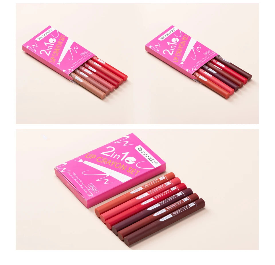 6color/Set Matte Lip  Crayon Moisturizing Lip Liner Built-In Sharpener Lipliner Pencil 2 In 1 Lip Liner And Lipstick Pen