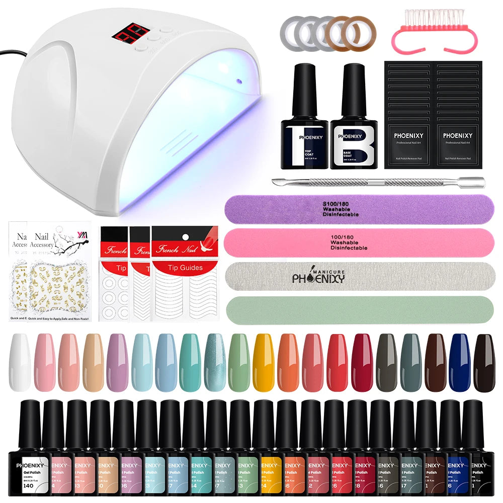 Manicure Set Gel Polish Set with UV LED Nail Lamp Poly Nail Gel Varnish Kit Quick Extension Gel Set Complete Nail Art Tools Kit