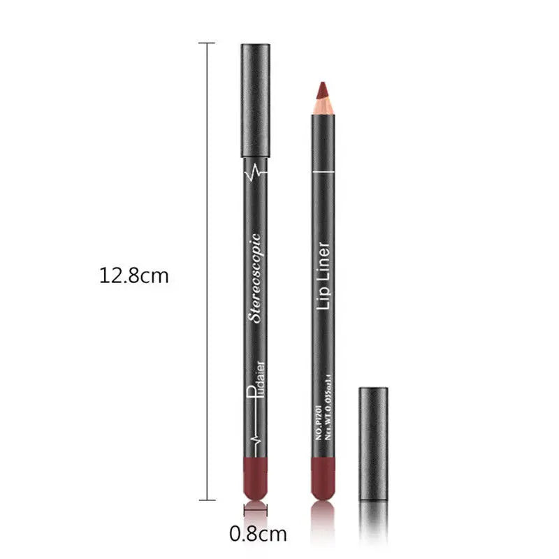 12Pcs/Set Waterproof Pencil Lipstick Set Pen Matte Lip Liner Long Lasting Makeup Pens Easy to Wear Non-stick Cup Cosmetics Kits