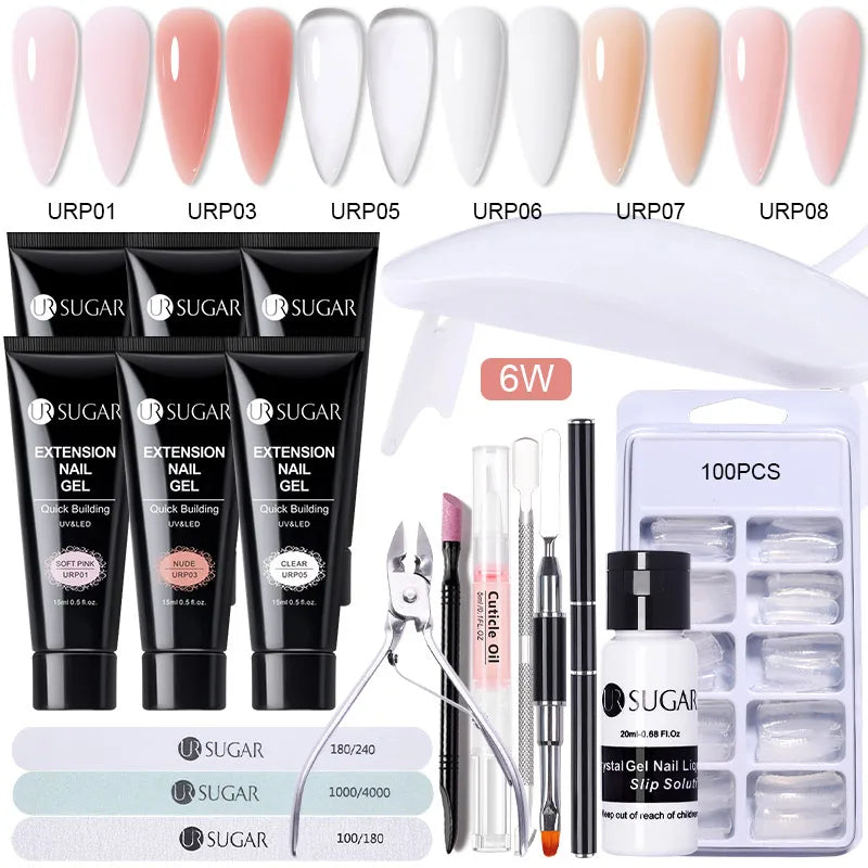 UR SUGAR 15ml Extension Gel Set Kits Semi Permanent Acrylic Hard Gel White Clear Nude Gel Nail Polish Nail Art Construction Gel