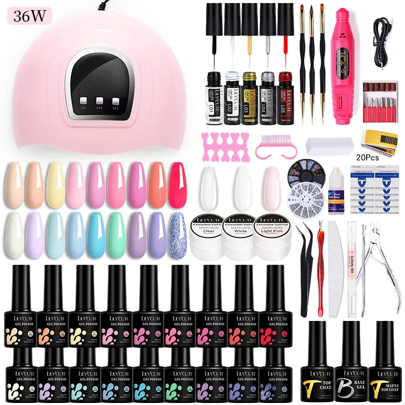 Manicure Set 32Colors Gel Nail Polish Set With UV LED Lamp Dryer Nail Art Vernis Semi Permanent UV Gel Set Nail Supplies Kit