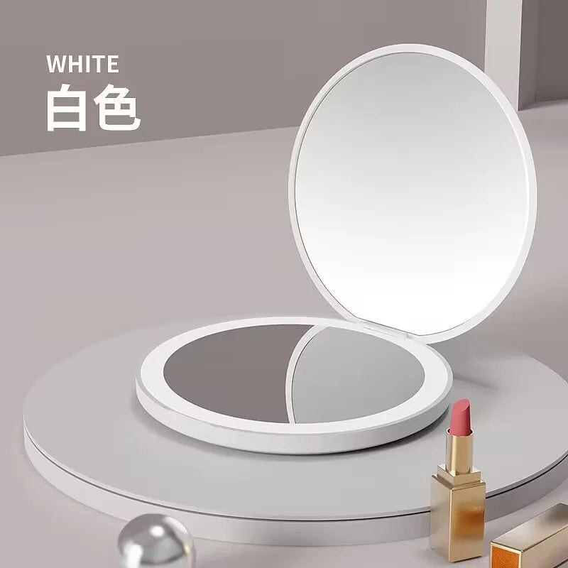 LED light makeup mirror foldable makeup small pocket mirror for women's luminous effect pink white mini mirror