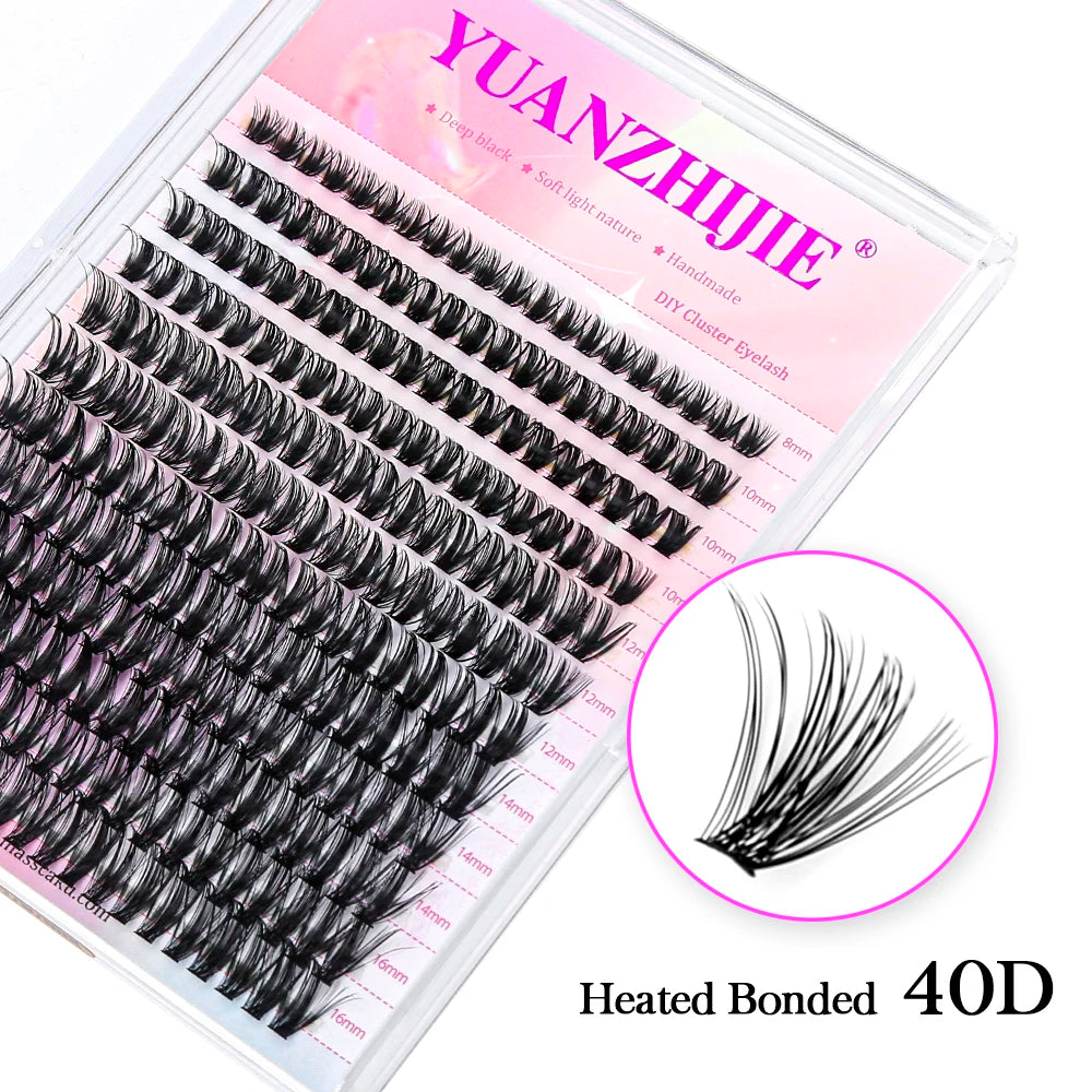 YUANZHIJE DIY Cluster Lash Extension Wispy Lashes Fluffy Individual Premade fans 0.07 Russian Volume Mink Bundle Lashes Makeup