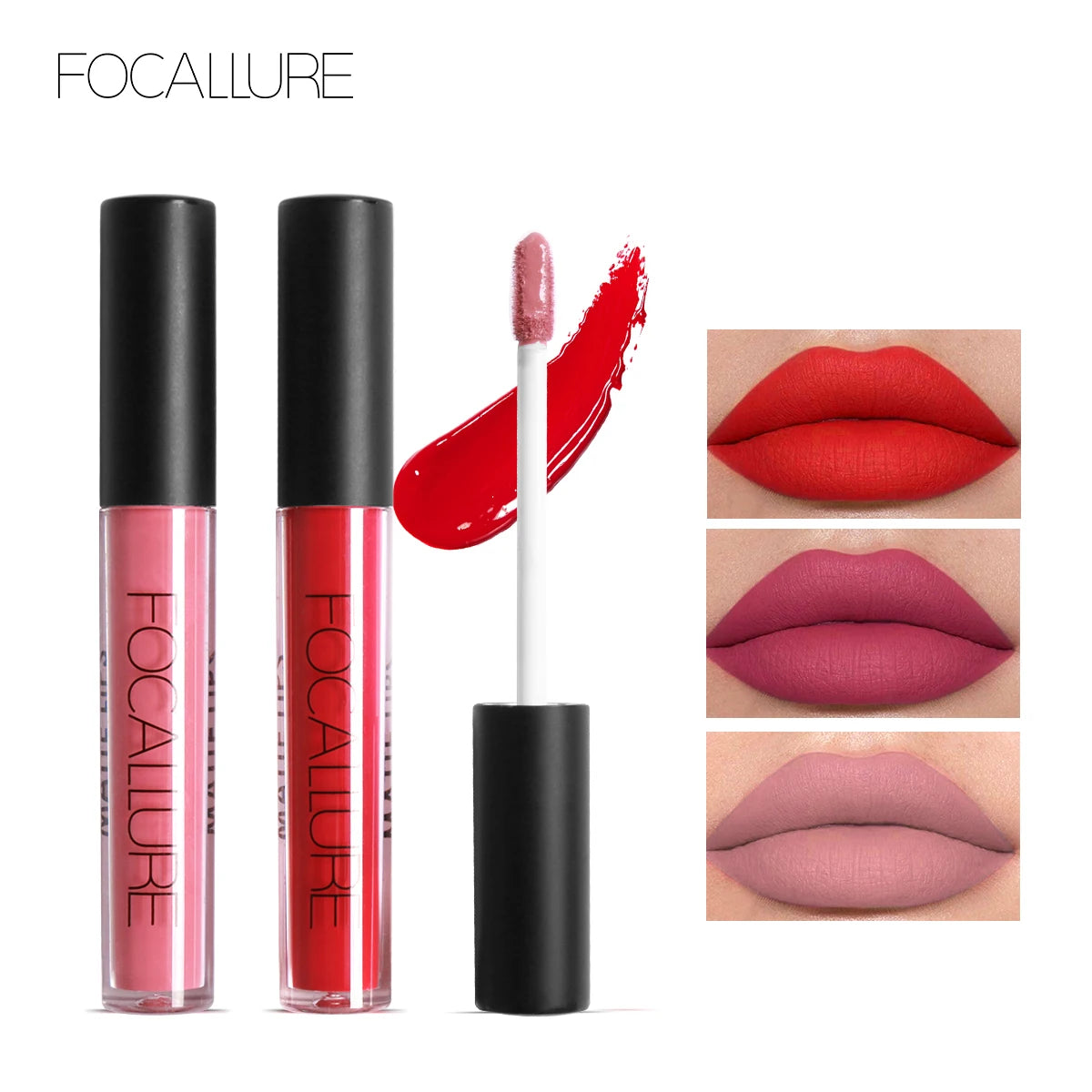 FOCALLURE Matte Liquid Lipstick Long-lasting Waterproof Lip Gloss 10 Colors Lip Glaze Non-Stick Cup Lip Tint Makeup Cosmetics