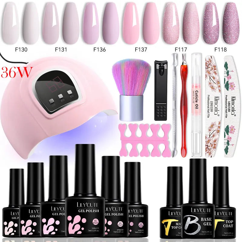 Manicure Set 32Colors Gel Nail Polish Set With UV LED Lamp Dryer Nail Art Vernis Semi Permanent UV Gel Set Nail Supplies Kit