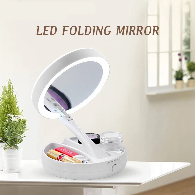 Foldable Led Magnifying Mirror Makeup Costway White Vanity Cosmetic Mirror USB Charging or Battery  with Light 10X Table Mirrors