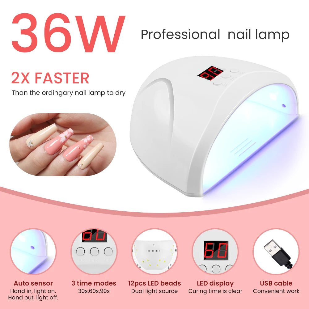 Nail Art Starter Set 30pcs Gel Nail Polish with 80W UV LED Drying Lamp Nail Polish Set Complete Full UV Gel Varnish Manicure Kit