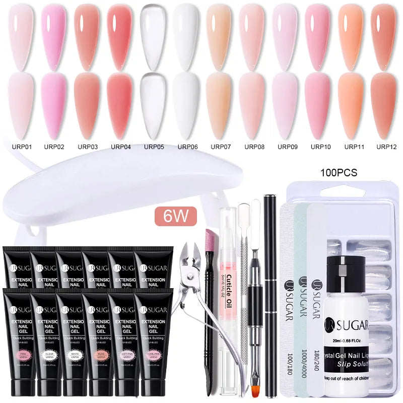 UR SUGAR 15ml Extension Gel Set Kits Semi Permanent Acrylic Hard Gel White Clear Nude Gel Nail Polish Nail Art Construction Gel