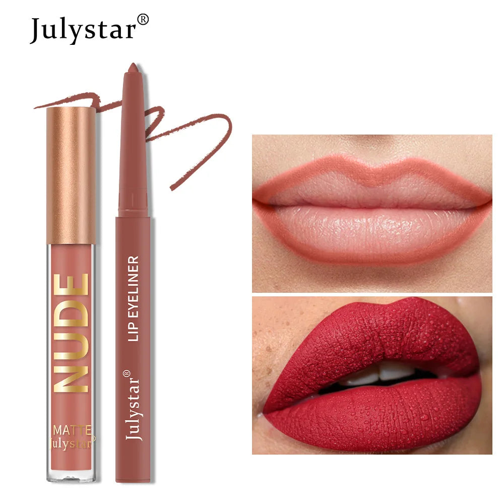 Matte Lip Liner Lip Gloss Set Long Lasting Waterproof Lipstick Tint Crayon Christmas Make Up Gifts Professional Makeup for Women