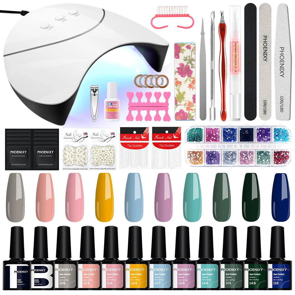 Manicure Set Gel Polish Set with UV LED Nail Lamp Poly Nail Gel Varnish Kit Quick Extension Gel Set Complete Nail Art Tools Kit